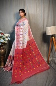 White Soft Dhakai Jamdani Saree
