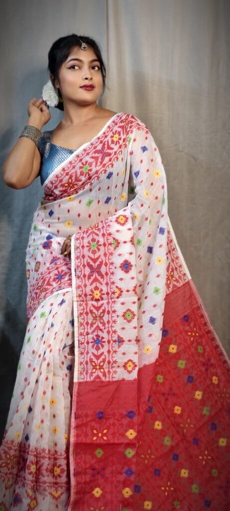 White Soft Dhakai Jamdani Saree
