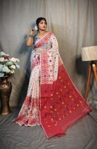 White Soft Dhakai Jamdani Saree