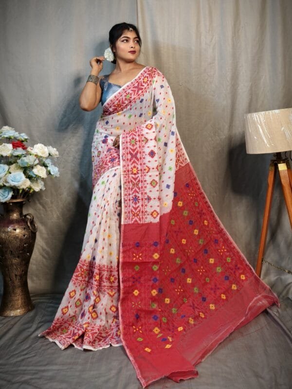 White Soft Dhakai Jamdani Saree