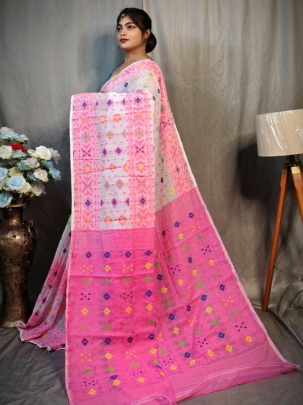 White Soft Dhakai Jamdani Sari