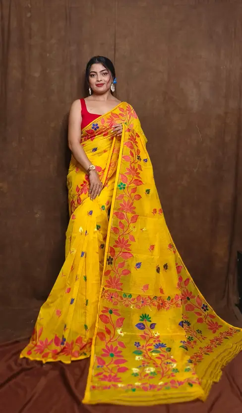 Yellow Red Soft Lota Jamdani Saree 4 Yellow Red Soft Lota Jamdani Saree - Image 4