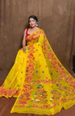 Yellow Red Soft Lota Jamdani Saree