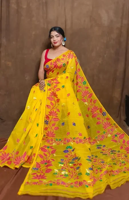 Yellow Red Soft Lota Jamdani Saree 1 Yellow Red Soft Lota Jamdani Saree