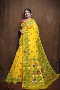 Yellow Soft Lota Jamdani Saree