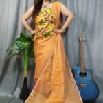 Butterfly Apricot Muga Cotton Unstitched Jamdani Kurti Set