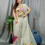 Butterfly Ash Muga Cotton Unstitched Jamdani Kurti Set