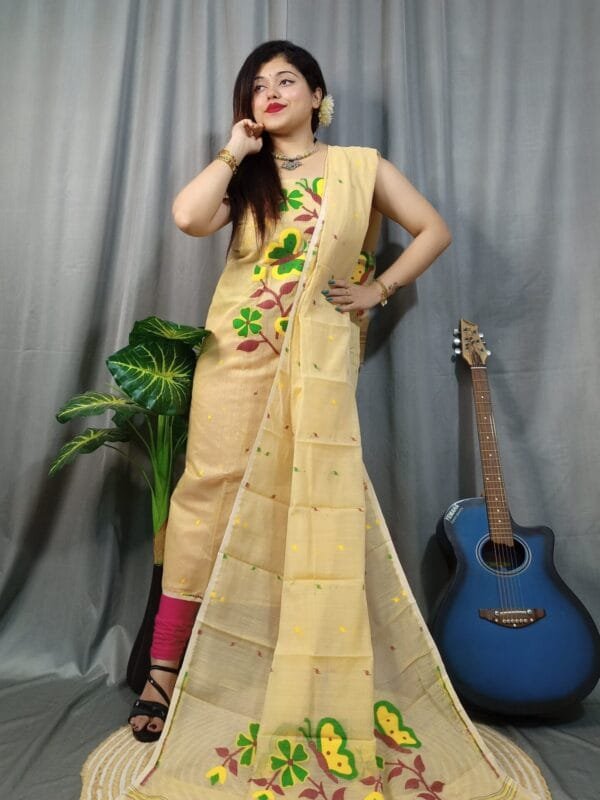 Butterfly Brandy Muga Cotton Unstitched Jamdani Kurti Set