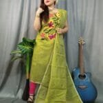 Butterfly Brass Muga Cotton Unstitched Jamdani Kurti Set