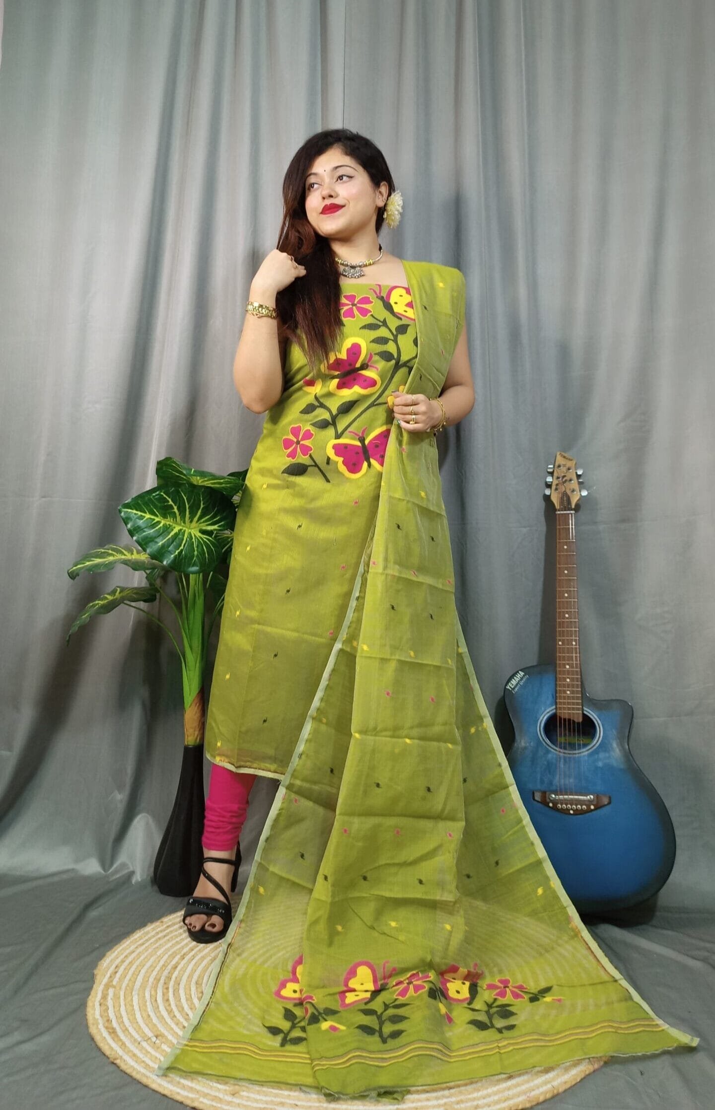 Butterfly Brass Muga Cotton Unstitched Jamdani Kurti Set 1 Butterfly Brass Muga Cotton Unstitched Jamdani Kurti Set