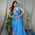 Butterfly Blue Muga Cotton Unstitched Jamdani Kurti Set