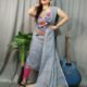 Butterfly Cool Grey Muga Cotton Unstitched Jamdani Kurti Set