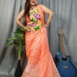 Butterfly Dark Salmon Muga Cotton Unstitched Jamdani Kurti Set