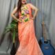 Butterfly Dark Salmon Muga Cotton Unstitched Jamdani Kurti Set