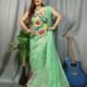 Butterfly Frog Green Muga Cotton Unstitched Jamdani Kurti Set