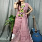 Butterfly Greyish Pink Muga Cotton Unstitched Jamdani Kurti Set