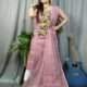 Butterfly Greyish Pink Muga Cotton Unstitched Jamdani Kurti Set