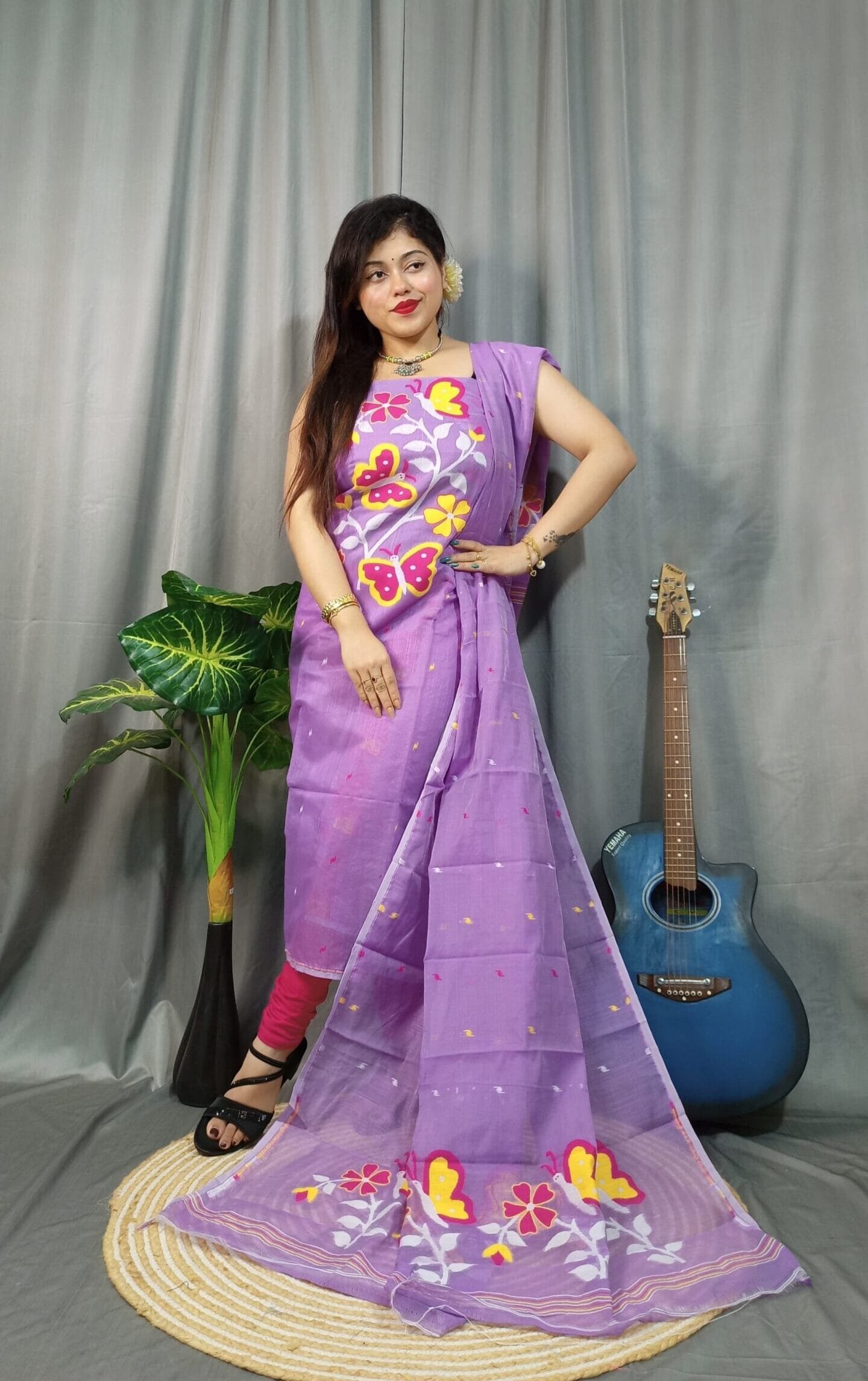 Butterfly Light Purple Muga Cotton Unstitched Jamdani Kurti Set 1 Butterfly Light Purple Muga Cotton Unstitched Jamdani Kurti Set