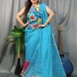 Butterfly Picton Blue Muga Cotton Unstitched Jamdani Kurti Set