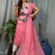 Butterfly Rose Pink Muga Cotton Unstitched Jamdani Kurti Set