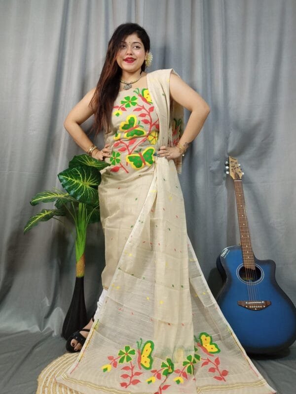 Butterfly Vanilla Muga Cotton Unstitched Jamdani Kurti Set