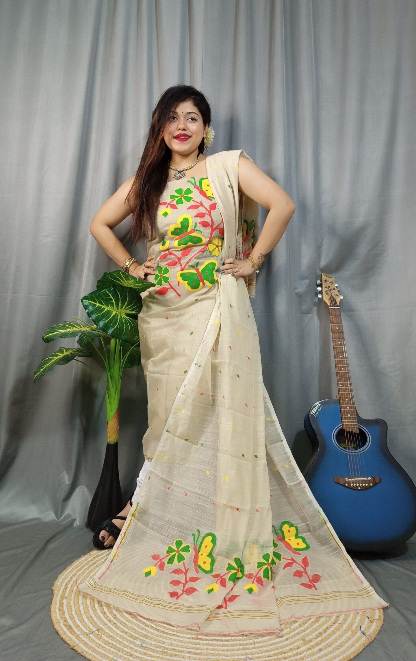 Butterfly Vanilla Muga Cotton Unstitched Jamdani Kurti Set 1 Butterfly Vanilla Muga Cotton Unstitched Jamdani Kurti Set