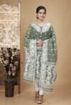 Ikkat Cactus Muga Cotton Unstitched Jamdani Suit Set