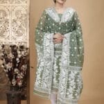 Ikkat Cactus Muga Cotton Unstitched Jamdani Suit Set