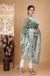 Ikkat Cactus Muga Cotton Unstitched Jamdani Suit Set