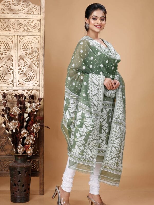 Ikkat Cactus Muga Cotton Unstitched Jamdani Suit Set