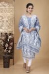 Ikkat Cadet Grey Muga Cotton Unstitched Jamdani Suit Set