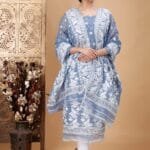 Ikkat Cadet Grey Muga Cotton Unstitched Jamdani Suit Set