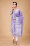 Ikkat Light Purple Muga Cotton Unstitched Jamdani Suit Set