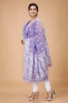 Ikkat Light Purple Muga Cotton Unstitched Jamdani Suit Set
