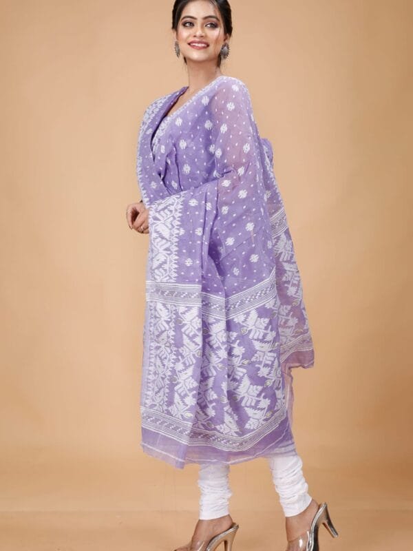 Ikkat Light Purple Muga Cotton Unstitched Jamdani Suit Set