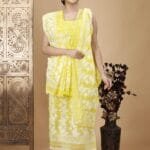 Ikkat Light Yellow Muga Cotton Unstitched Jamdani Suit Set