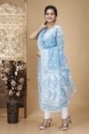 Ikkat Pale Cerulean Muga Cotton Unstitched Jamdani Suit Set