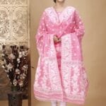Ikkat Pastel Magenta Muga Cotton Unstitched Jamdani Suit Set