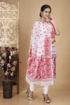 Ikkat White Muga Cotton Unstitched Jamdani Suit Set