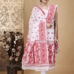 Ikkat White Muga Cotton Unstitched Jamdani Suit Set