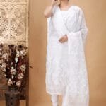 Ikkat White Muga Cotton Unstitched Jamdani Suit Set