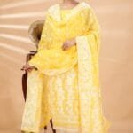 Ikkat Yellow Muga Cotton Unstitched Jamdani Suit Set