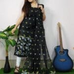 Lota Black Muga Cotton Unstitched Jamdani Kurta Set