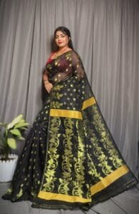 Lota Black Soft Joriwork Jamdani Saree