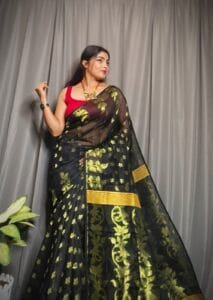 Lota Black Soft Joriwork Jamdani Saree
