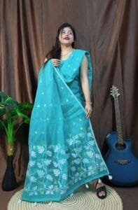 Lota Blue Ice Muga Cotton Unstitched Jamdani Kurta Set