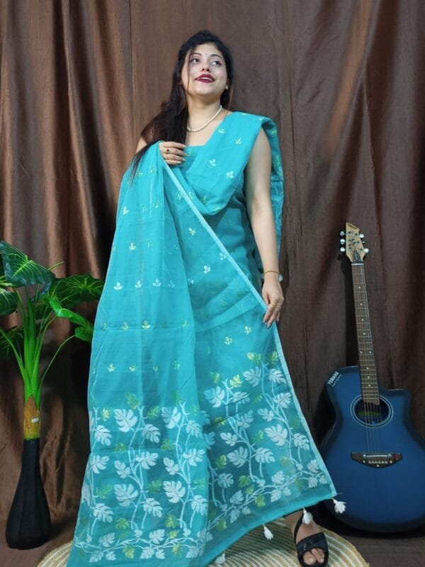 Lota Blue Ice Muga Cotton Unstitched Jamdani Kurta Set