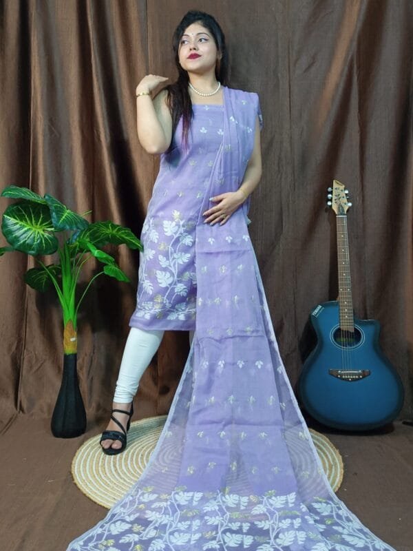 Lota Cold Purple Muga Cotton Unstitched Jamdani Kurta Set