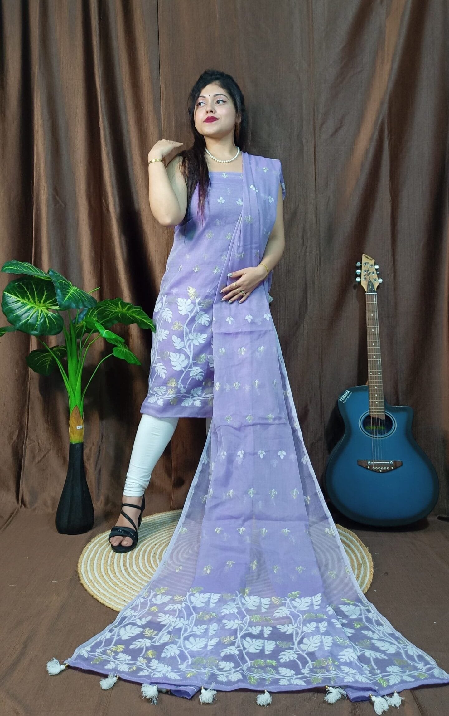 Lota Cold Purple Muga Cotton Unstitched Jamdani Kurta Set 1 Lota Cold Purple Muga Cotton Unstitched Jamdani Kurta Set