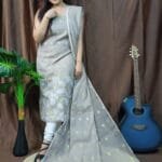 Lota Cool Grey Muga Cotton Unstitched Jamdani Kurta Set